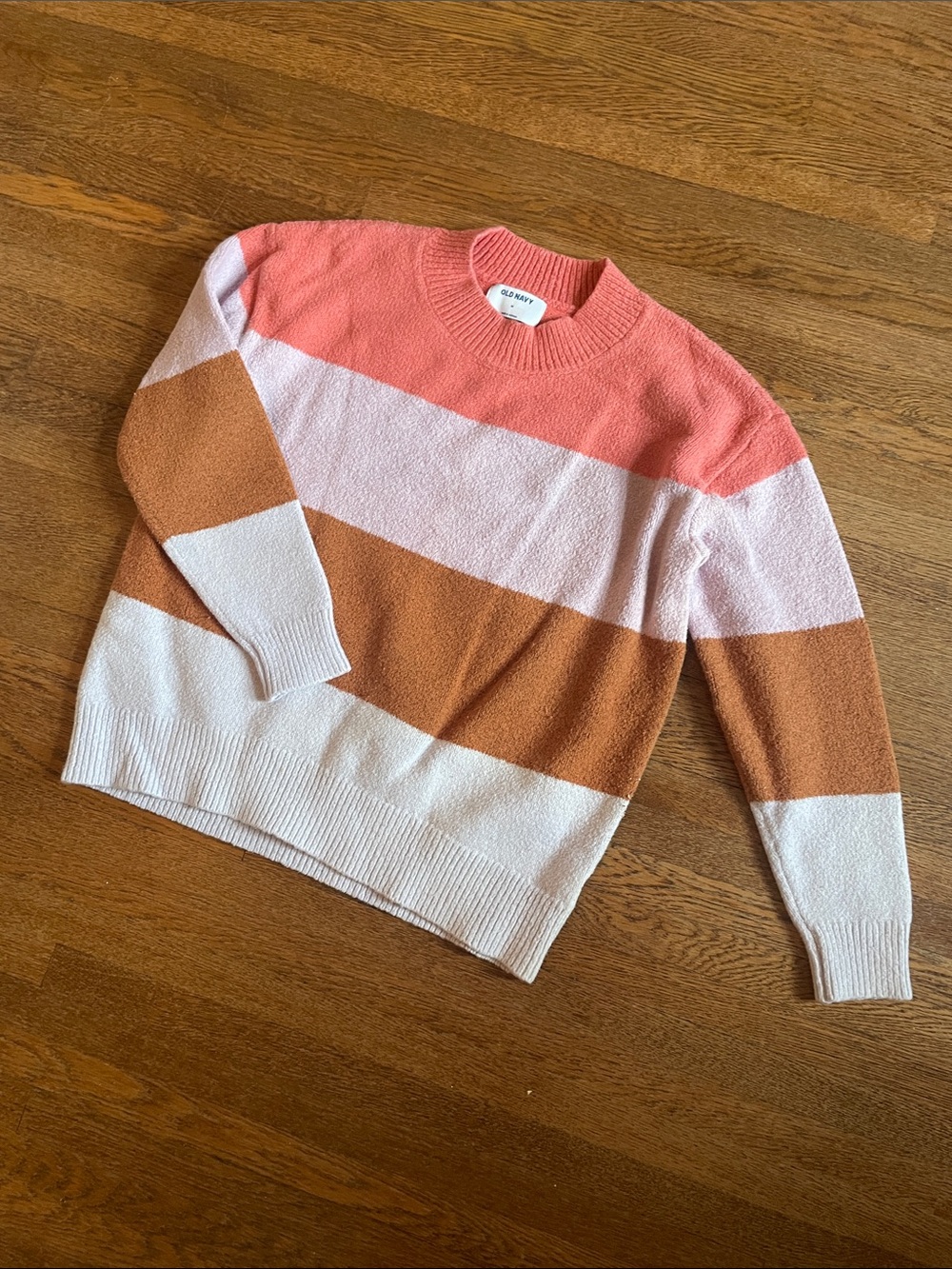 Old Navy Colorblock Crewneck Sweater in Coral, Brown, Pink & White